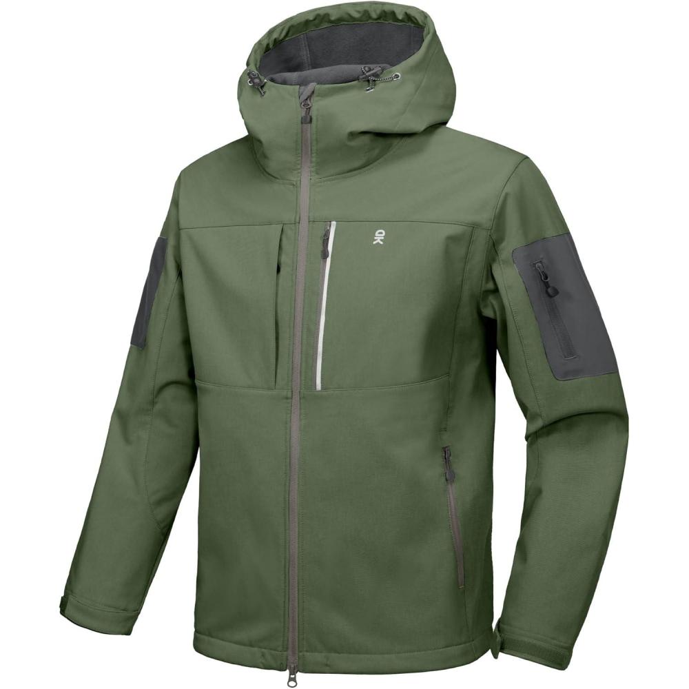 imageLittle Donkey Andy Mens Softshell Jacket with Hood Windbreaker Fleece Lined Waterproof Jackets 7 Pockets for Tactical HikingDark Green