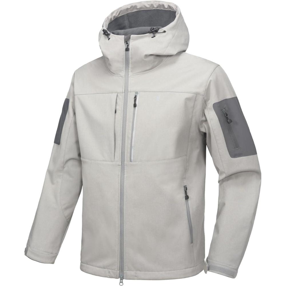 imageLittle Donkey Andy Mens Softshell Jacket with Hood Windbreaker Fleece Lined Waterproof Jackets 7 Pockets for Tactical HikingLight Grey Heather