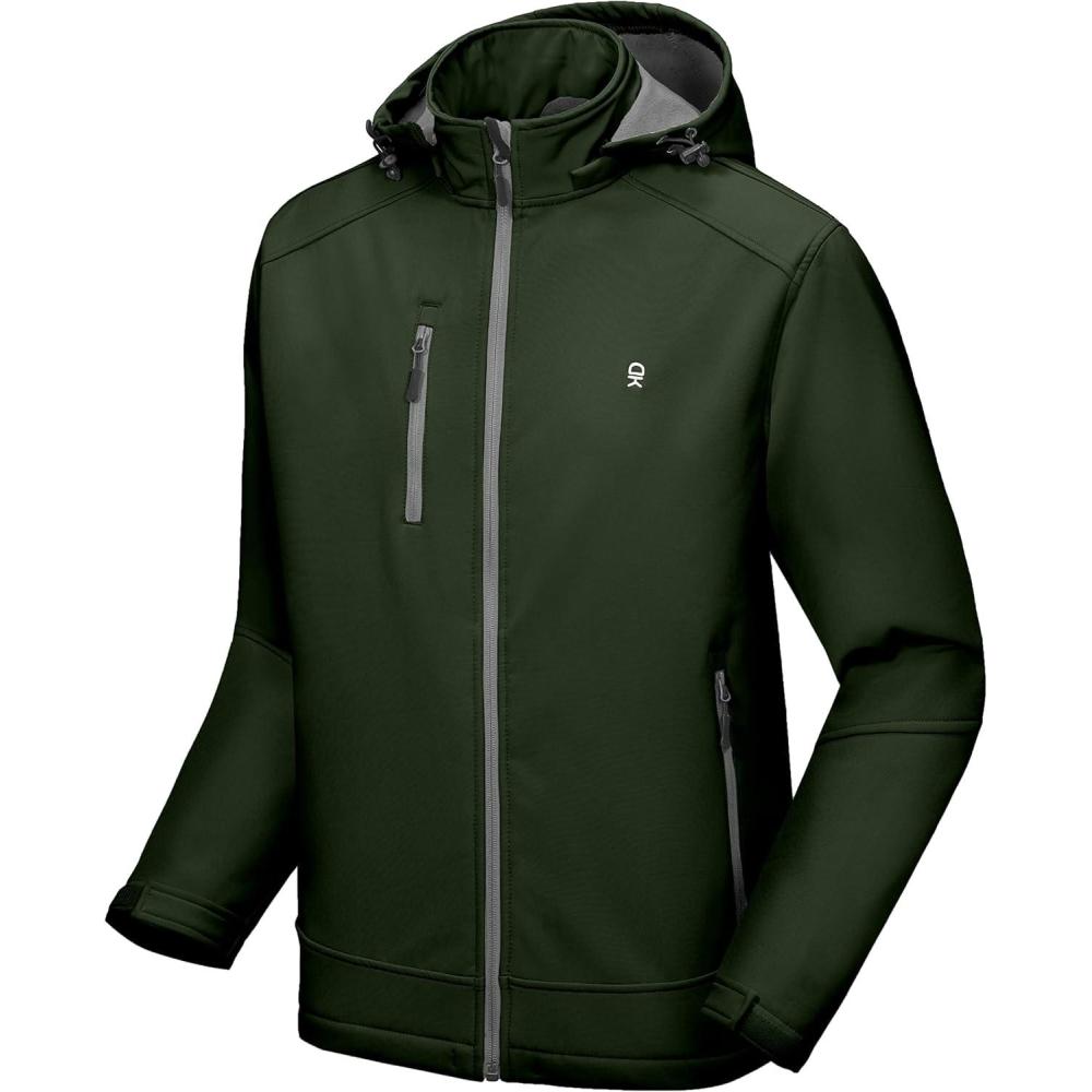 imageLittle Donkey Andy Mens Softshell Jacket with Removable Hood Fleece LinedAelm Green