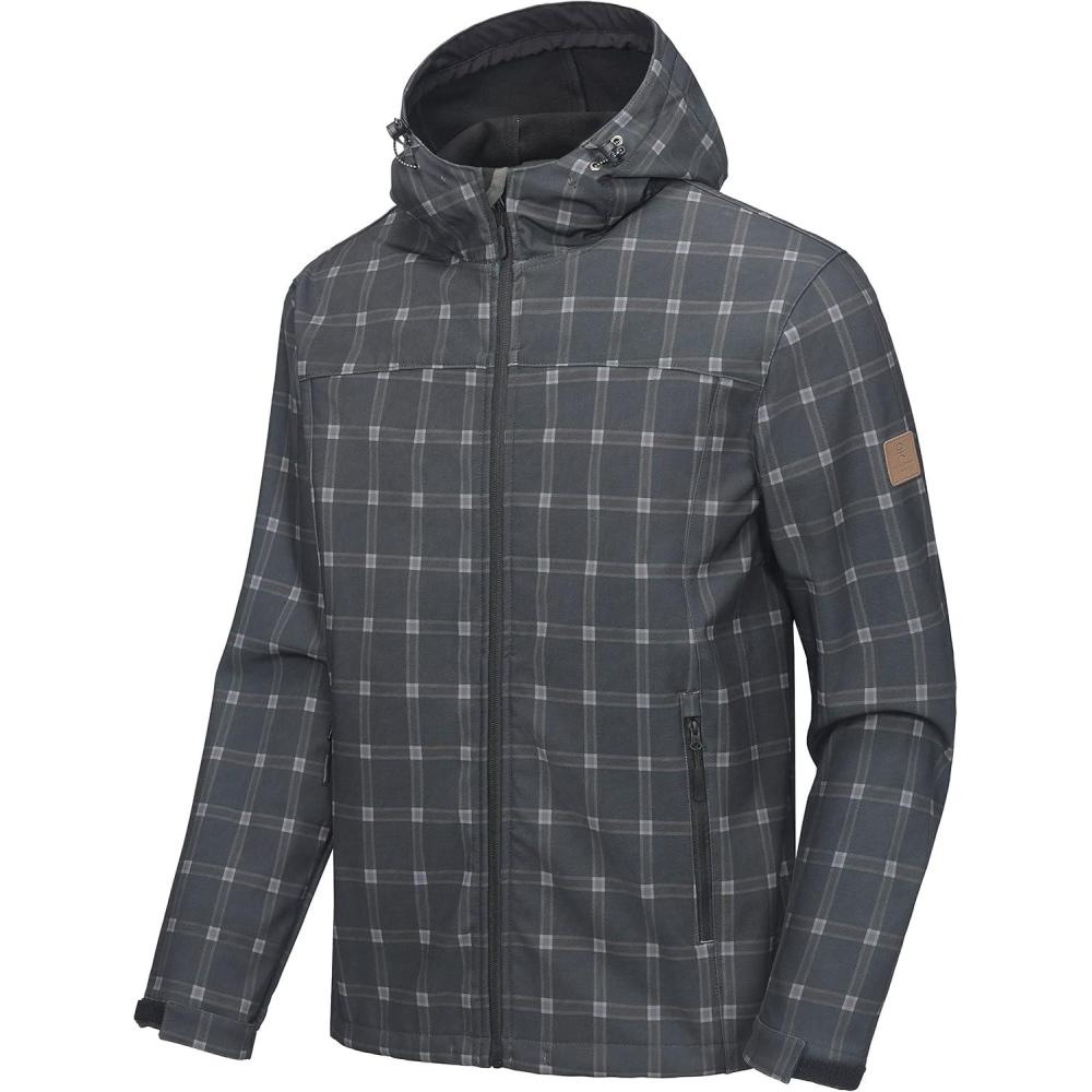 imageLittle Donkey Andy Mens Softshell Jacket with Removable Hood Fleece LinedBblack Plaid