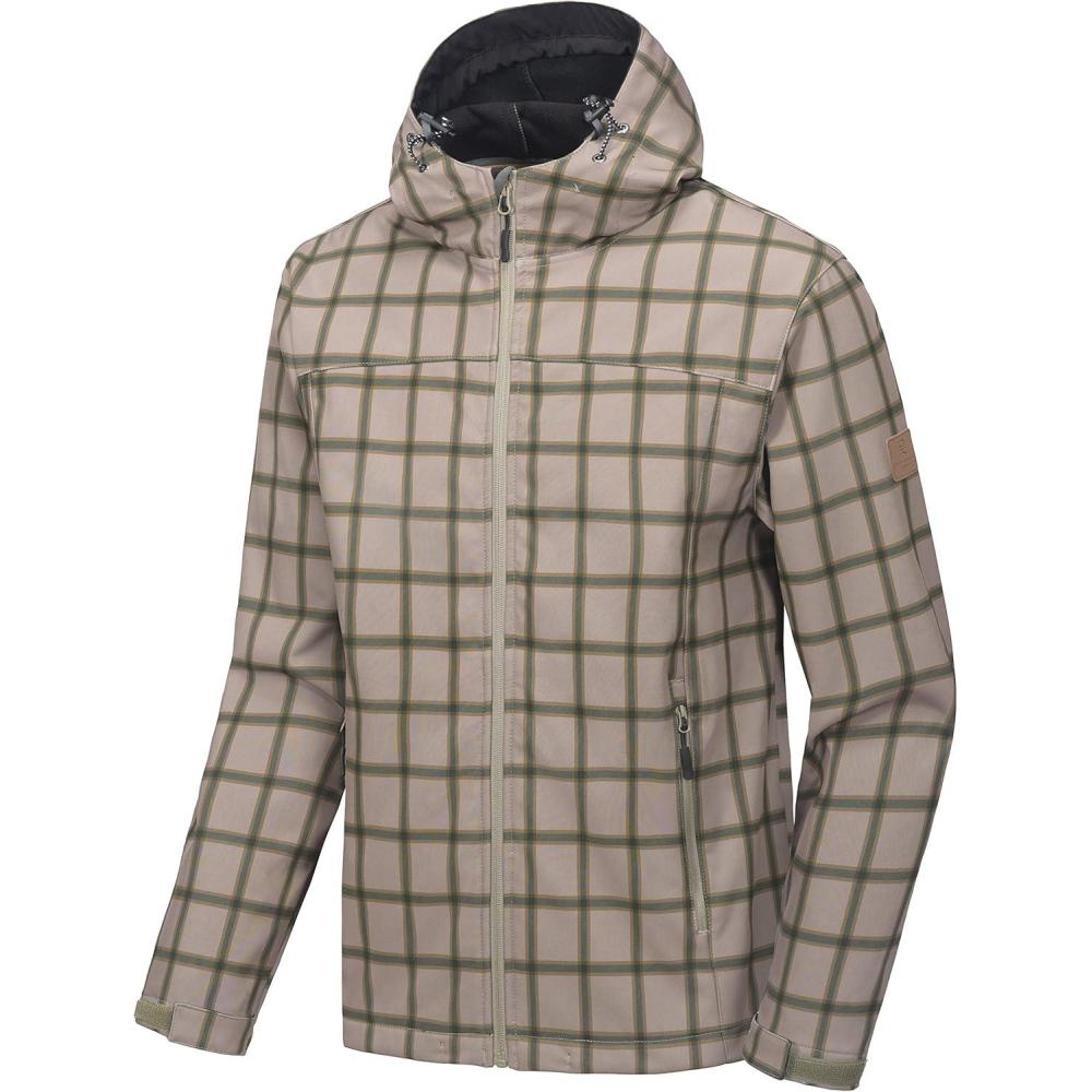 imageLittle Donkey Andy Mens Softshell Jacket with Removable Hood Fleece LinedBgreen Plaid