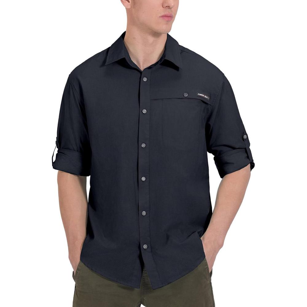 imageLittle Donkey Andy Mens UPF 50 UV Protection Shirt Breathable Long Sleeve Fishing Hiking Shirt AirHoles TechBlack Heather