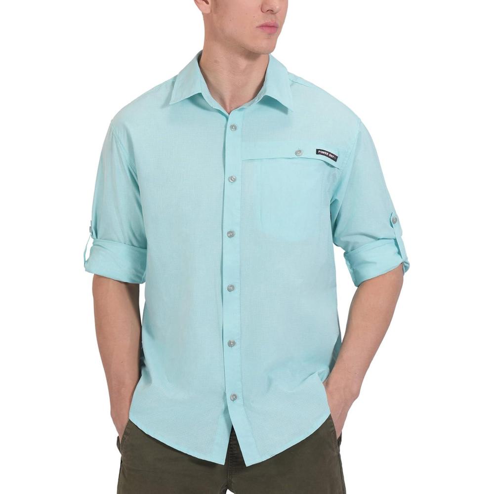 imageLittle Donkey Andy Mens UPF 50 UV Protection Shirt Breathable Long Sleeve Fishing Hiking Shirt AirHoles TechLight Blue Heather