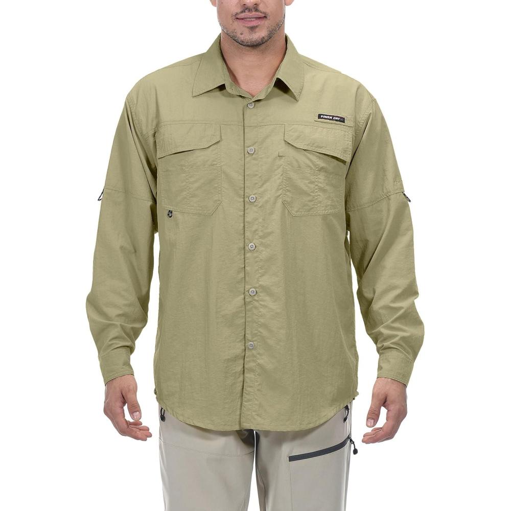 imageLittle Donkey Andy Mens UPF 50 UV Protection Shirt Long Sleeve Fishing Hiking ShirtBeige