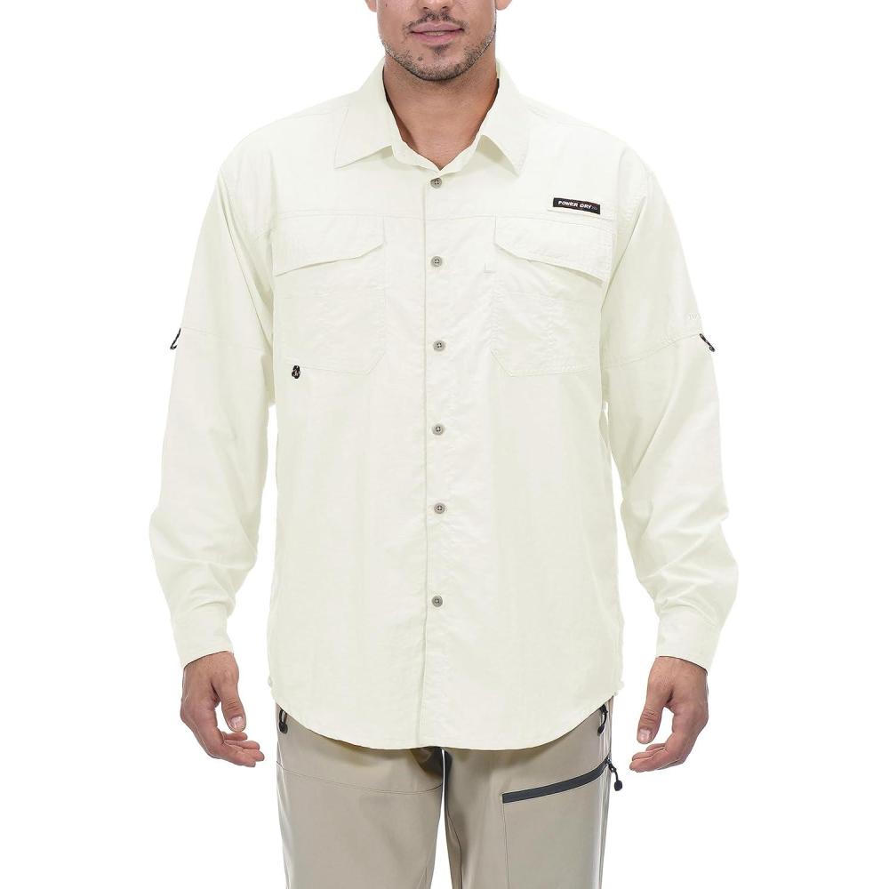 imageLittle Donkey Andy Mens UPF 50 UV Protection Shirt Long Sleeve Fishing Hiking ShirtOffwhite