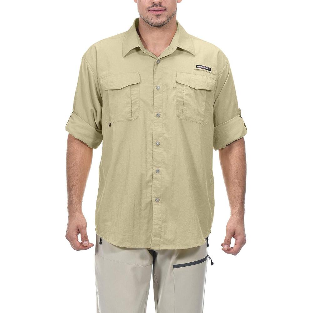 imageLittle Donkey Andy Mens UPF 50 UV Protection Shirt Short Sleeve Fishing Shirt Breathable and Fast DryBeige