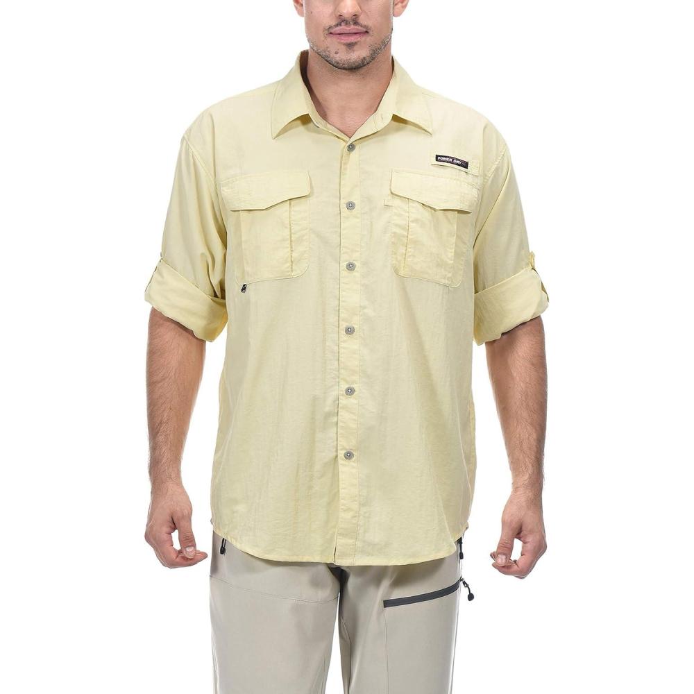 imageLittle Donkey Andy Mens UPF 50 UV Protection Shirt Short Sleeve Fishing Shirt Breathable and Fast DryLight Khaki