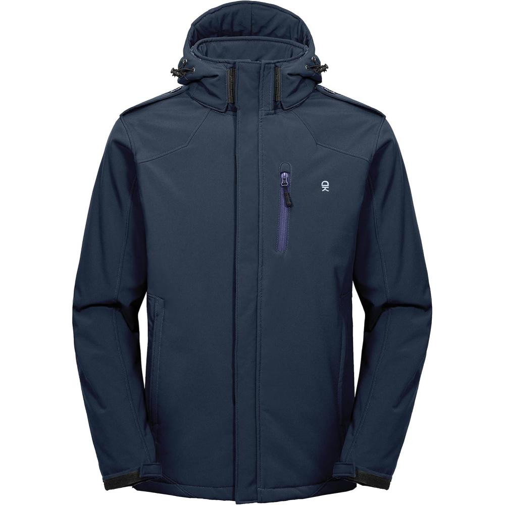 imageLittle Donkey Andy Mens Warm Sherpa Lined Winter Softshell Jacket Windproof Mountain Ski Snow Coat with Removable HoodDark Blue