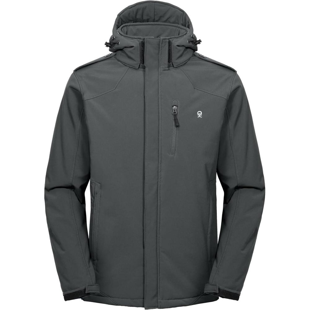imageLittle Donkey Andy Mens Warm Sherpa Lined Winter Softshell Jacket Windproof Mountain Ski Snow Coat with Removable HoodGrey