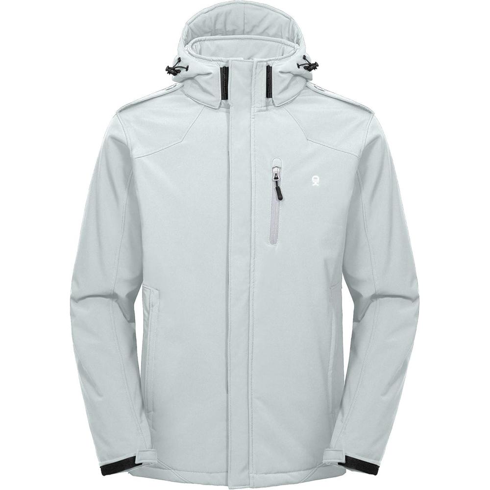 imageLittle Donkey Andy Mens Warm Sherpa Lined Winter Softshell Jacket Windproof Mountain Ski Snow Coat with Removable HoodLight Gray