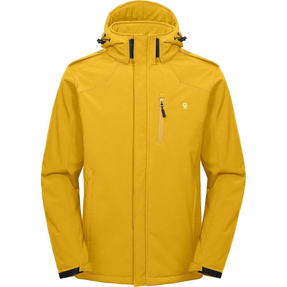 imageLittle Donkey Andy Mens Warm Sherpa Lined Winter Softshell Jacket Windproof Mountain Ski Snow Coat with Removable HoodYellow