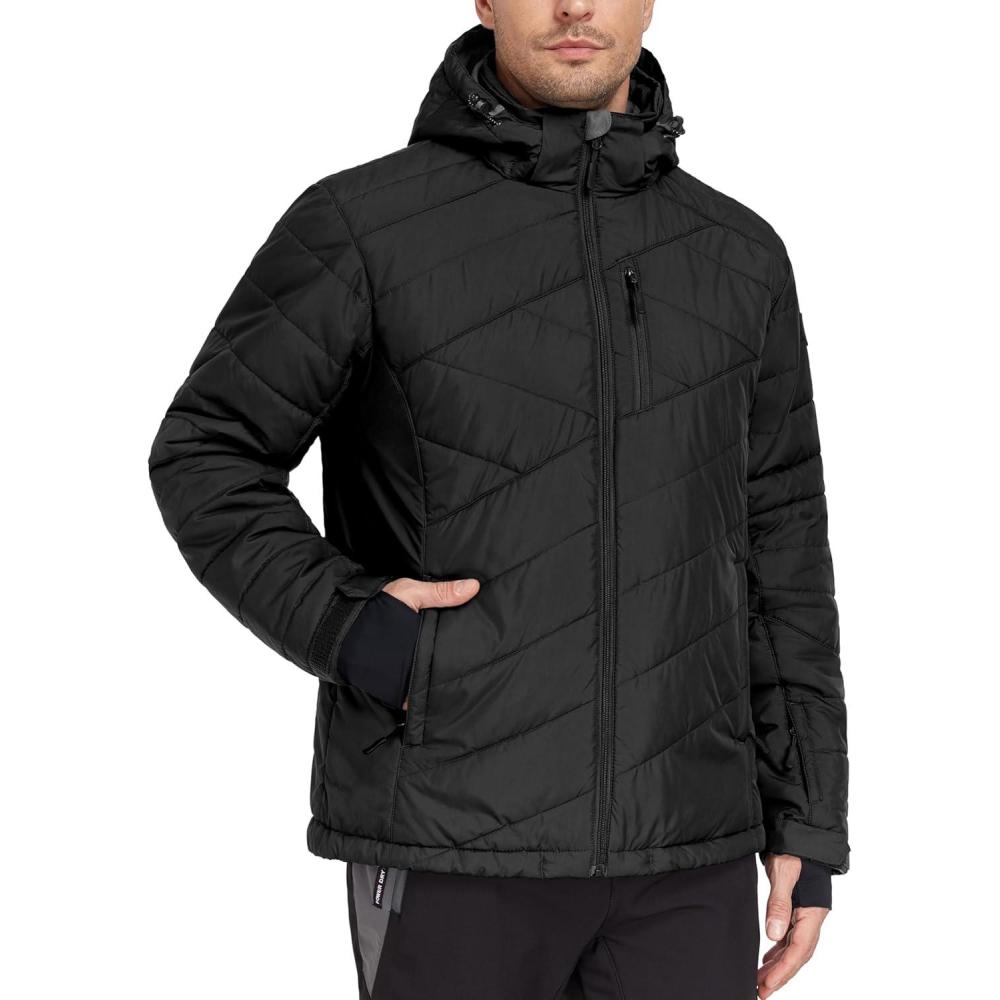 imageLittle Donkey Andy Mens Warm Ski Jacket Water Resistant Insulated Snowboarding Jacket Windproof Winter Snow CoatBlack