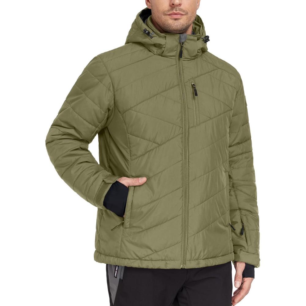 imageLittle Donkey Andy Mens Warm Ski Jacket Water Resistant Insulated Snowboarding Jacket Windproof Winter Snow CoatGrey Green