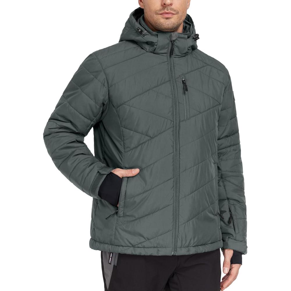 imageLittle Donkey Andy Mens Warm Ski Jacket Water Resistant Insulated Snowboarding Jacket Windproof Winter Snow CoatIron Gray
