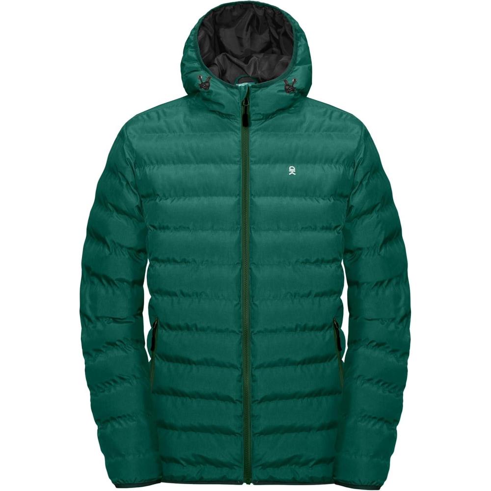 imageLittle Donkey Andy Mens Warm Waterproof Puffer Jacket Hooded Windproof Winter Coat with Recycled InsulationGreen Heather