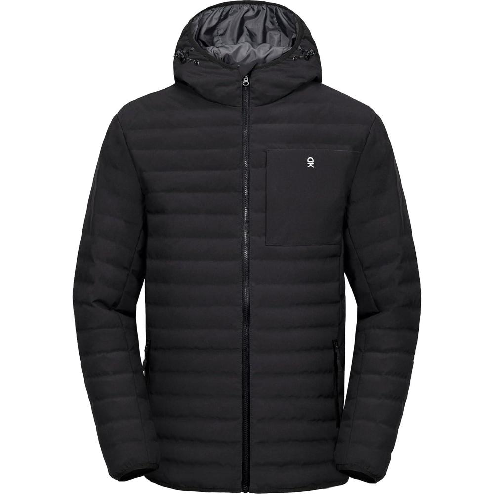 imageLittle Donkey Andy Mens Warm Waterproof Puffer Jacket Hooded Windproof Winter Coat with Recycled InsulationUpgradedblack