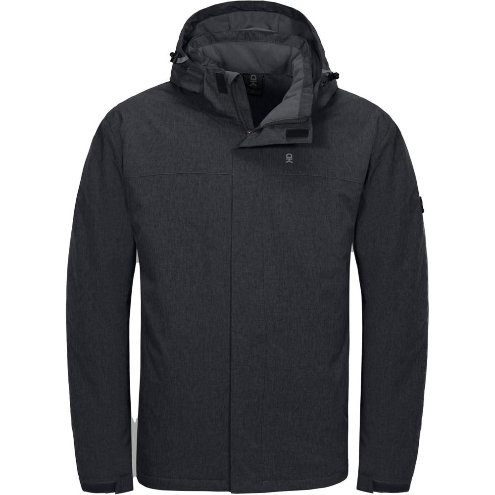 imageLittle Donkey Andy Mens Waterproof Ski Snowboarding Jacket Windproof Warm Coat with Detachable HoodBlack Heather