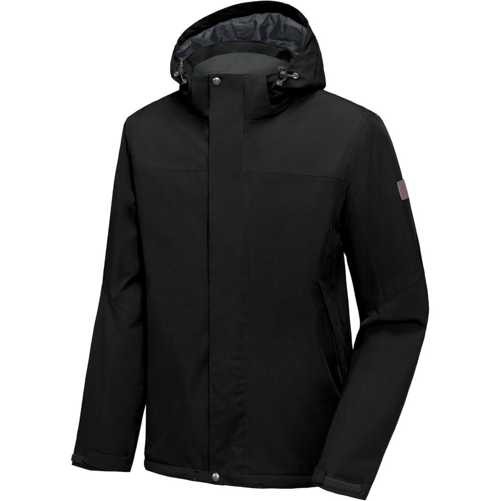 imageLittle Donkey Andy Mens Waterproof Ski Snowboarding Jacket Windproof Warm Coat with Detachable HoodBlackpolyesterfill polyster Lining