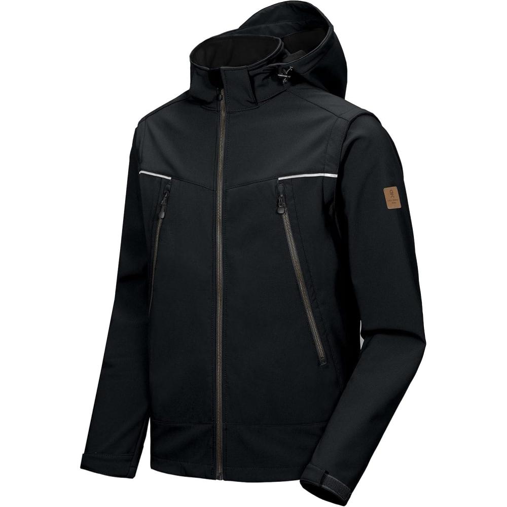 imageLittle Donkey Andy Mens Waterproof Softshell Jacket with Detachable Sleeves and Hood Fleece Mountain Ski Snow Rain CoatBlack
