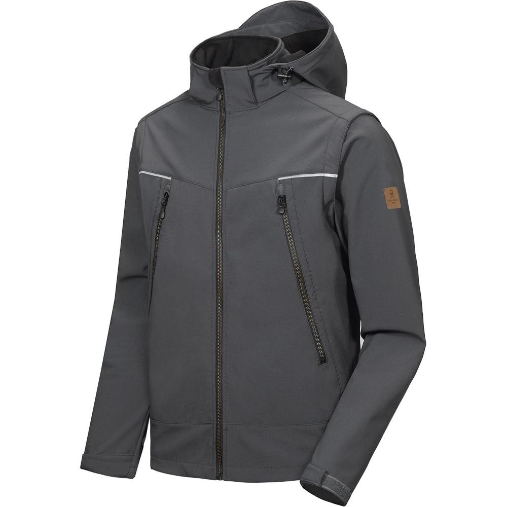 imageLittle Donkey Andy Mens Waterproof Softshell Jacket with Detachable Sleeves and Hood Fleece Mountain Ski Snow Rain CoatGray
