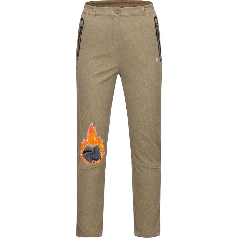 imageLittle Donkey Andy Softshell Fleece Lined Cargo Pants for Women Water Resistance Outdoor Hiking Tactical TrousersKhaki Heather