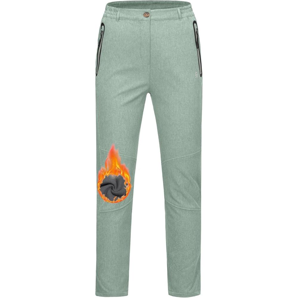 imageLittle Donkey Andy Softshell Fleece Lined Cargo Pants for Women Water Resistance Outdoor Hiking Tactical TrousersLight Green Heather