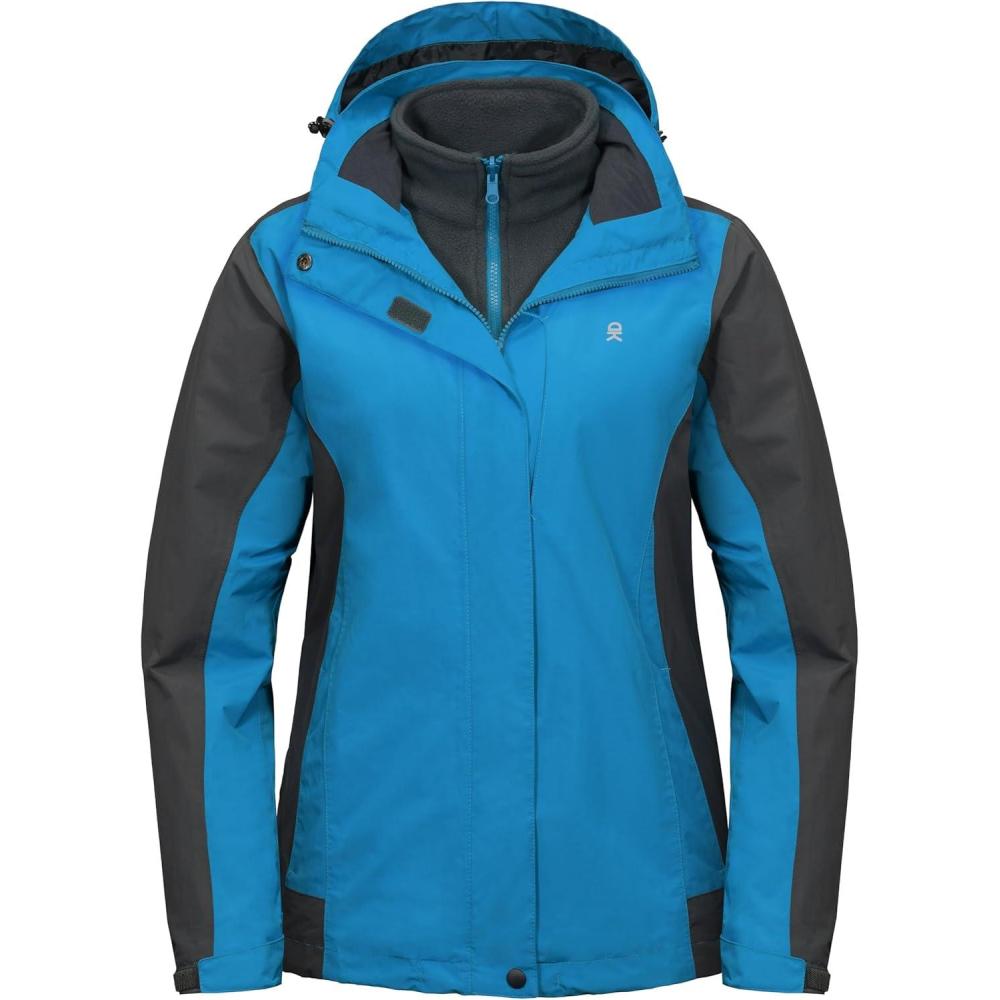 imageLittle Donkey Andy Womens 3 in 1 Winter Ski Jacket Warm Fleece Liner Jacket Waterproof Windproof Snow Coat ampamp Detachable HoodGrayBlue