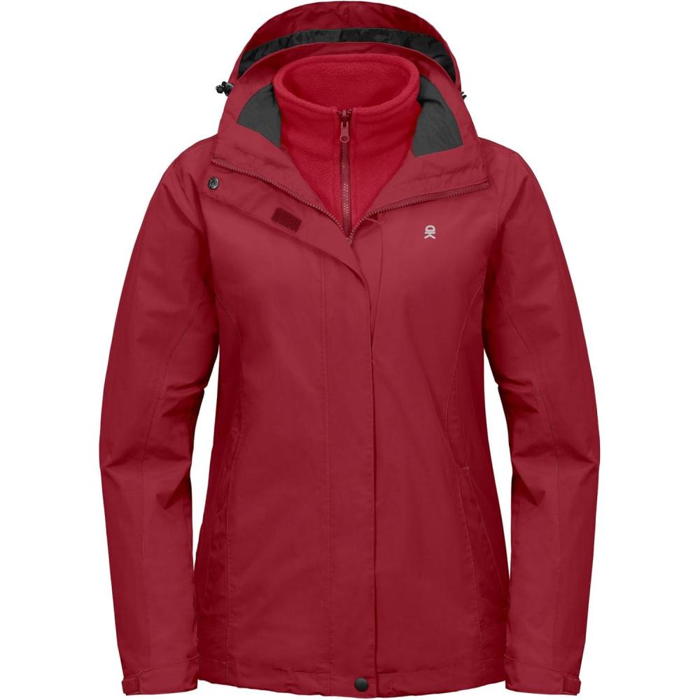 imageLittle Donkey Andy Womens 3 in 1 Winter Ski Jacket Warm Fleece Liner Jacket Waterproof Windproof Snow Coat ampamp Detachable HoodTango Red