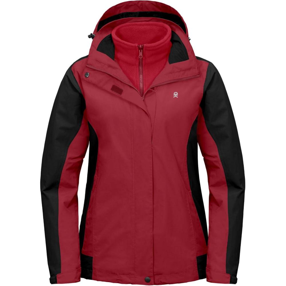 imageLittle Donkey Andy Womens 3 in 1 Winter Ski Jacket Warm Fleece Liner Jacket Waterproof Windproof Snow Coat ampamp Detachable HoodTango RedBlack
