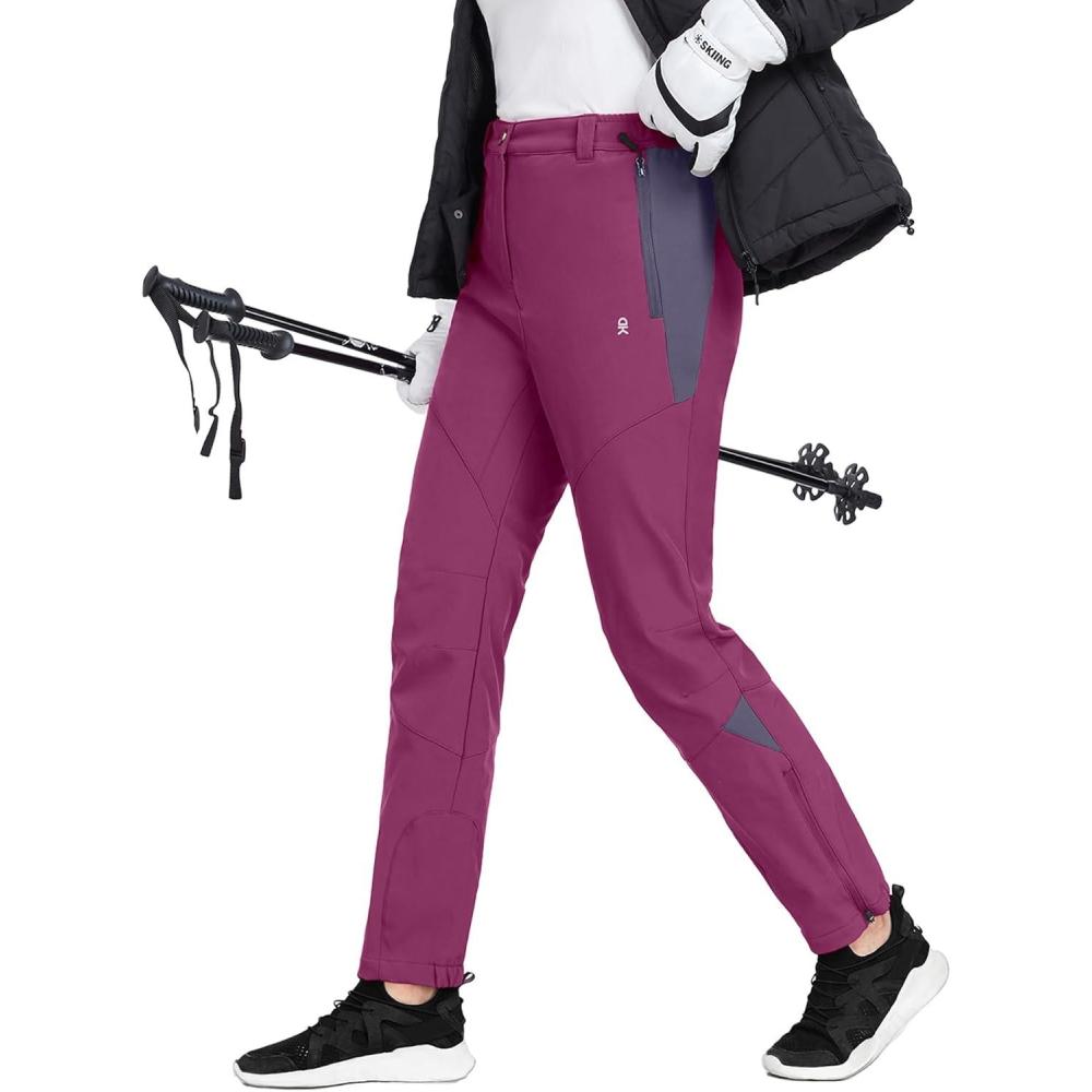 imageLittle Donkey Andy Womens Fleece Lined Waterproof Softshell Pants Hiking Ski Snowboarding PantsApurple