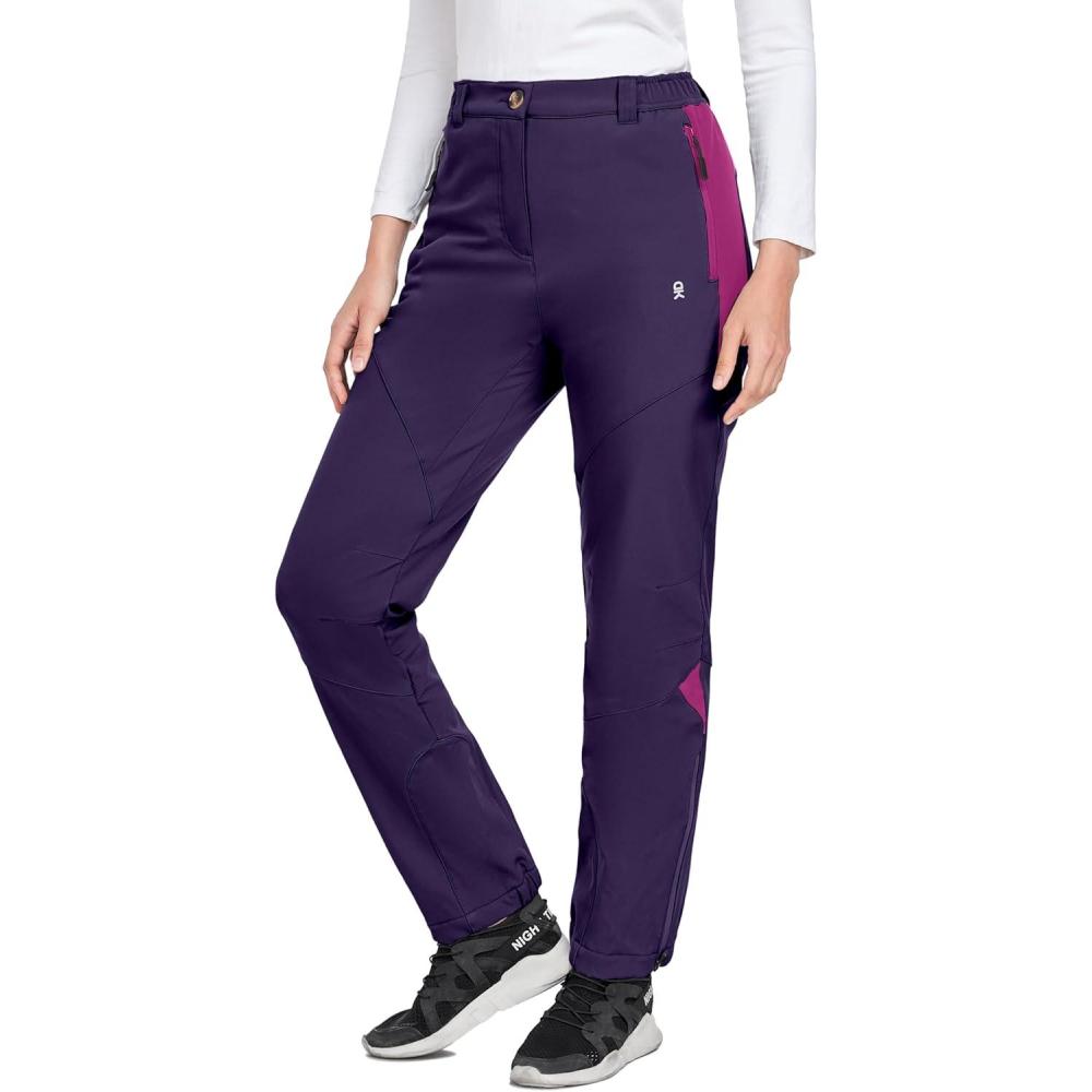 imageLittle Donkey Andy Womens Fleece Lined Waterproof Softshell Pants Hiking Ski Snowboarding PantsDark Purple