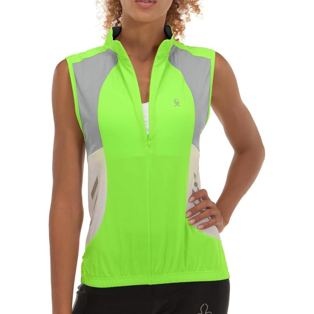 imageLittle Donkey Andy Womens Half Zip Breathable Cycling Vests Reflective Sleeveless Jerseys Shirts Golf 4 Rear PocketsUpgraded Fluorescent Yellow