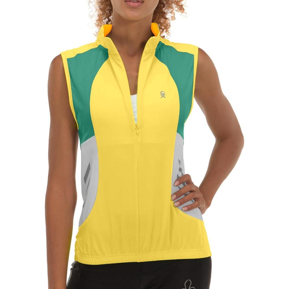 imageLittle Donkey Andy Womens Half Zip Breathable Cycling Vests Reflective Sleeveless Jerseys Shirts Golf 4 Rear PocketsUpgraded Lemon Verbena