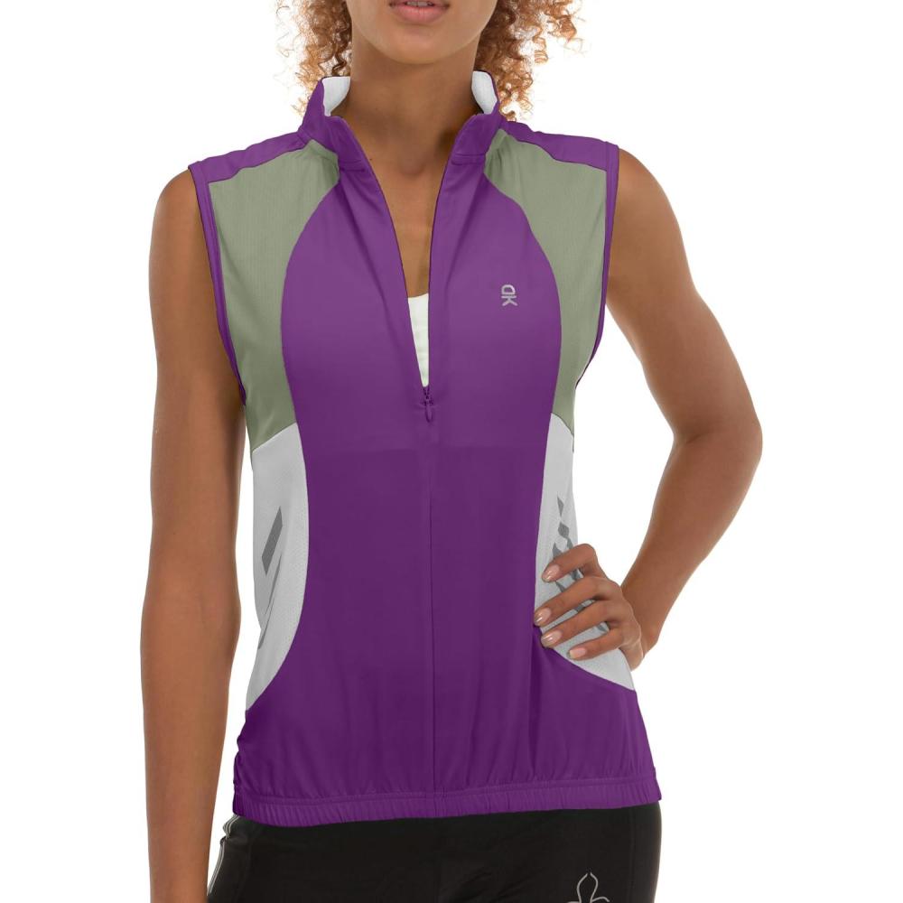 imageLittle Donkey Andy Womens Half Zip Breathable Cycling Vests Reflective Sleeveless Jerseys Shirts Golf 4 Rear PocketsUpgraded Purple