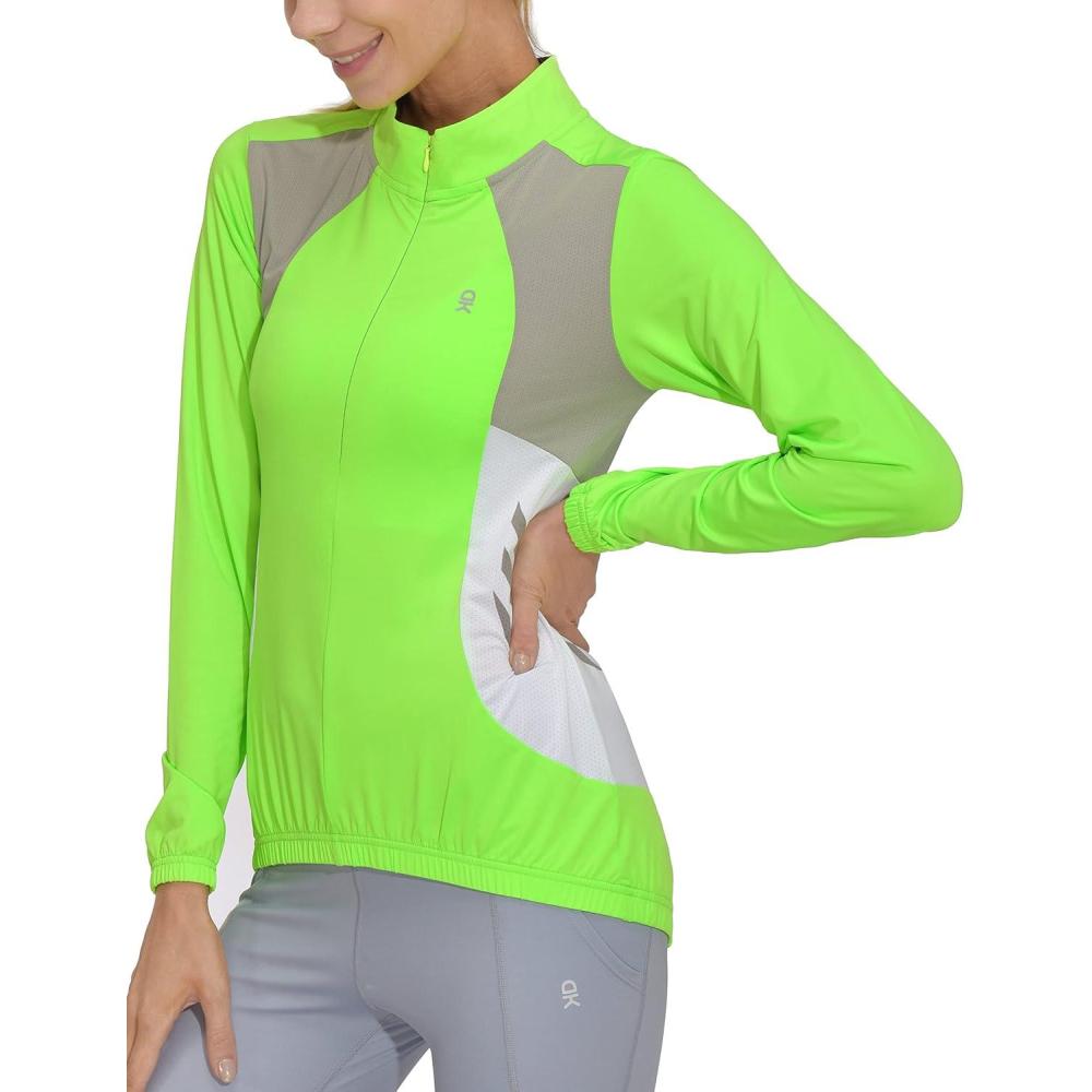 imageLittle Donkey Andy Womens Half Zip Cycling Jerseys Long Sleeve Bike Shirts Running HikingFluorescent Yellow