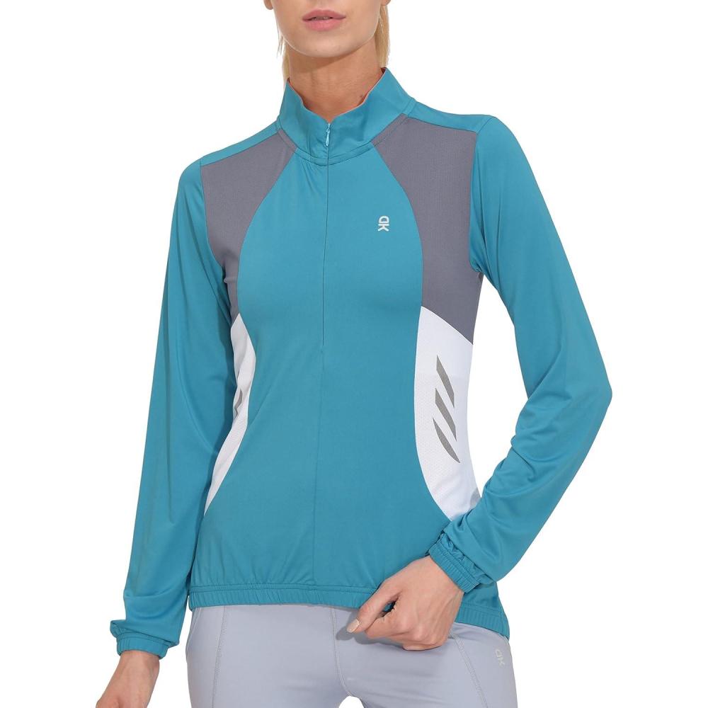 imageLittle Donkey Andy Womens Half Zip Cycling Jerseys Long Sleeve Bike Shirts Running HikingLake Blue