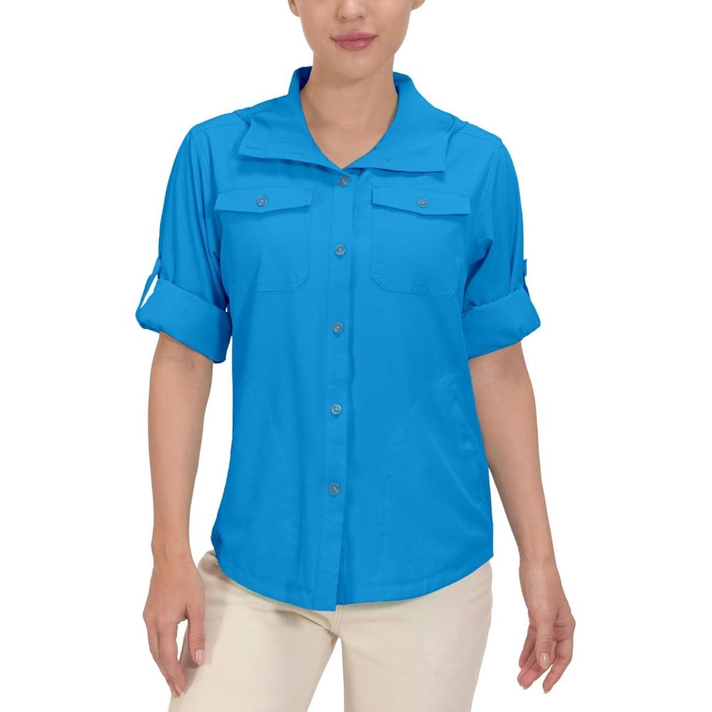 imageLittle Donkey Andy Womens Hoodie Long Sleeve Shirt UPF 50 Sun Protection Outdoor Quick Dry Fishing Hiking ShirtsHood Diva Blue