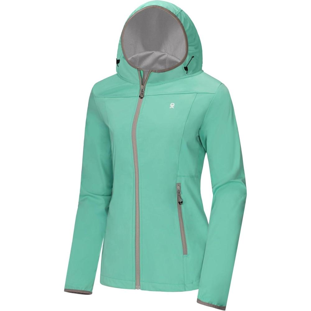 imageLittle Donkey Andy Womens Lightweight Hooded Softshell Jacket for Running Travel Hiking Windproof Water RepellentAqua Green
