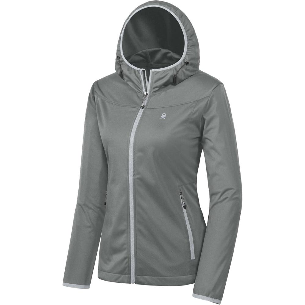 imageLittle Donkey Andy Womens Lightweight Hooded Softshell Jacket for Running Travel Hiking Windproof Water RepellentGray