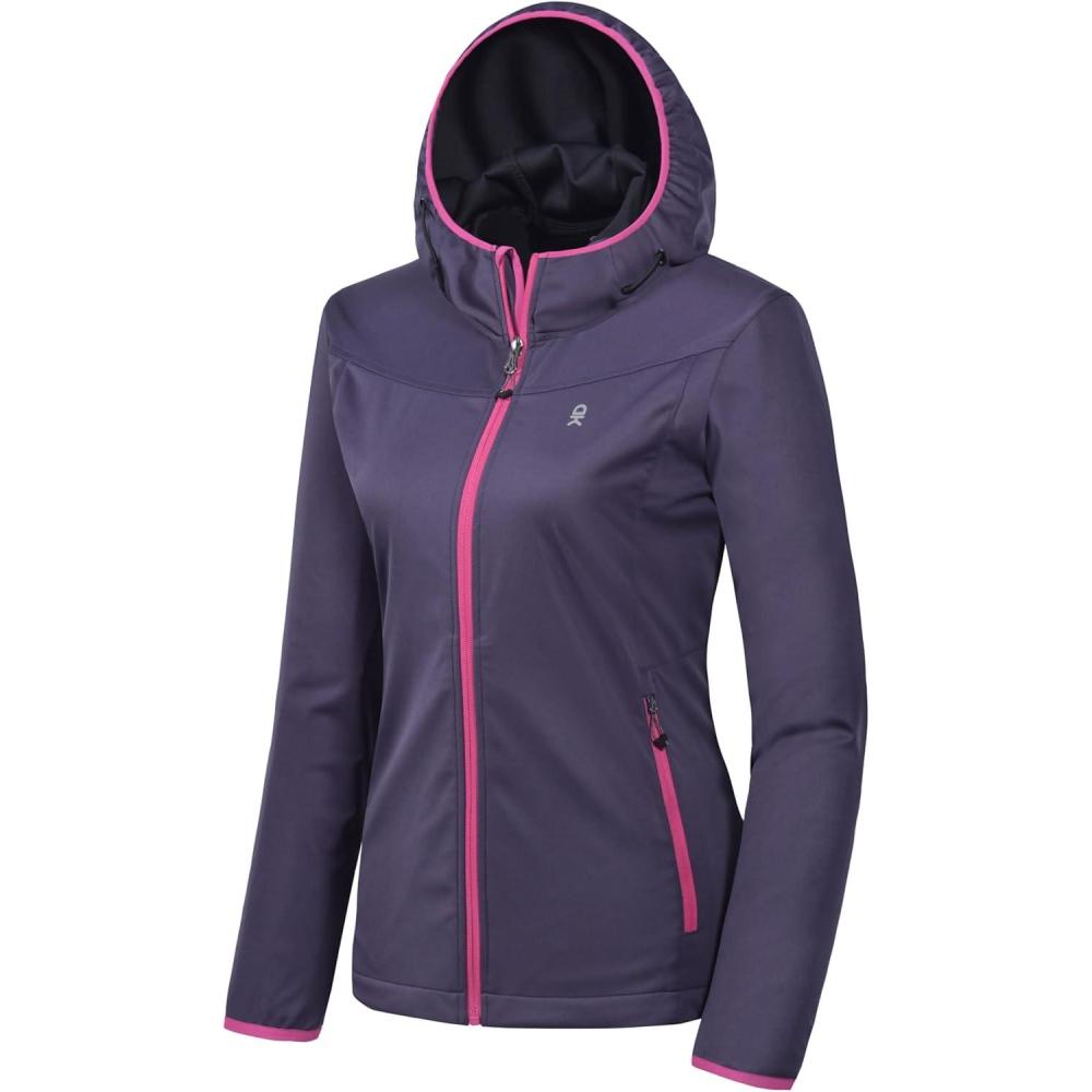 imageLittle Donkey Andy Womens Lightweight Hooded Softshell Jacket for Running Travel Hiking Windproof Water RepellentPurple