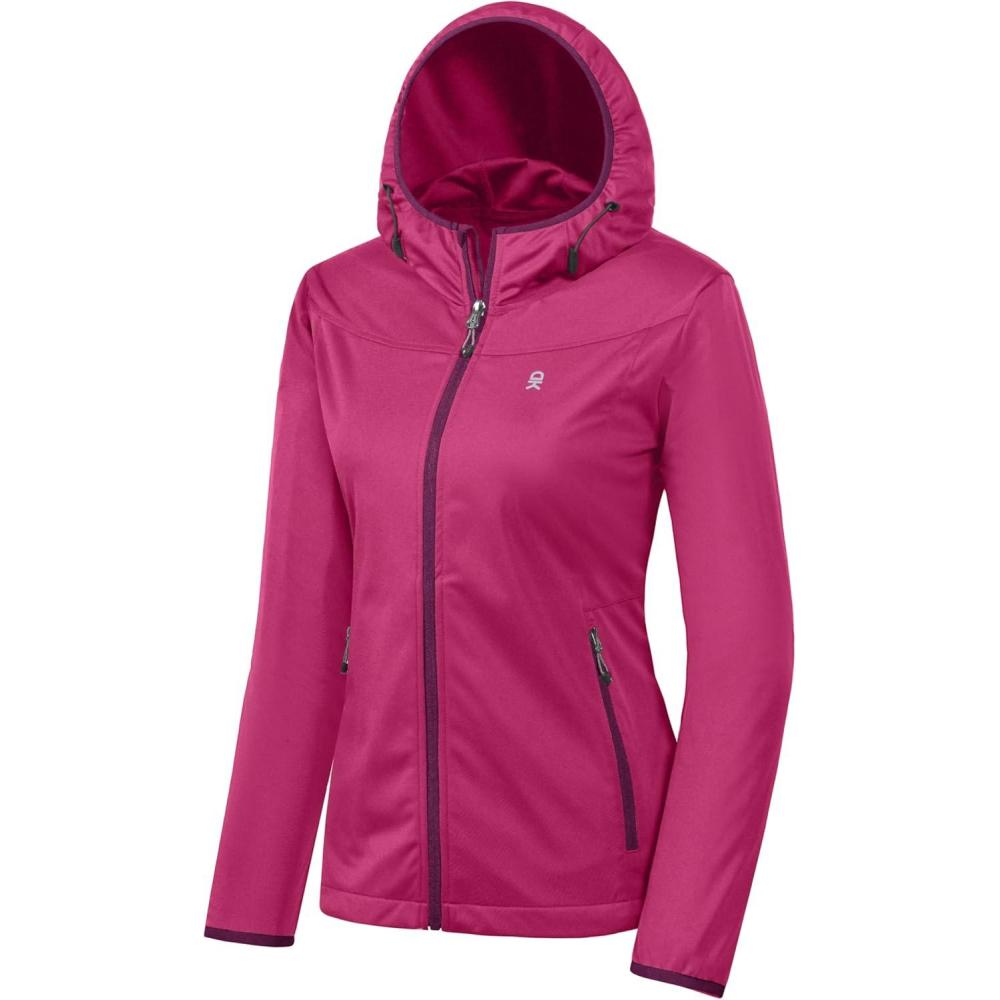 imageLittle Donkey Andy Womens Lightweight Hooded Softshell Jacket for Running Travel Hiking Windproof Water RepellentRose