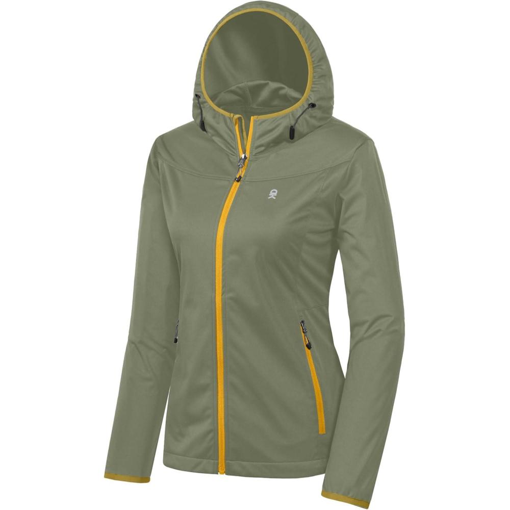 imageLittle Donkey Andy Womens Lightweight Hooded Softshell Jacket for Running Travel Hiking Windproof Water RepellentSage