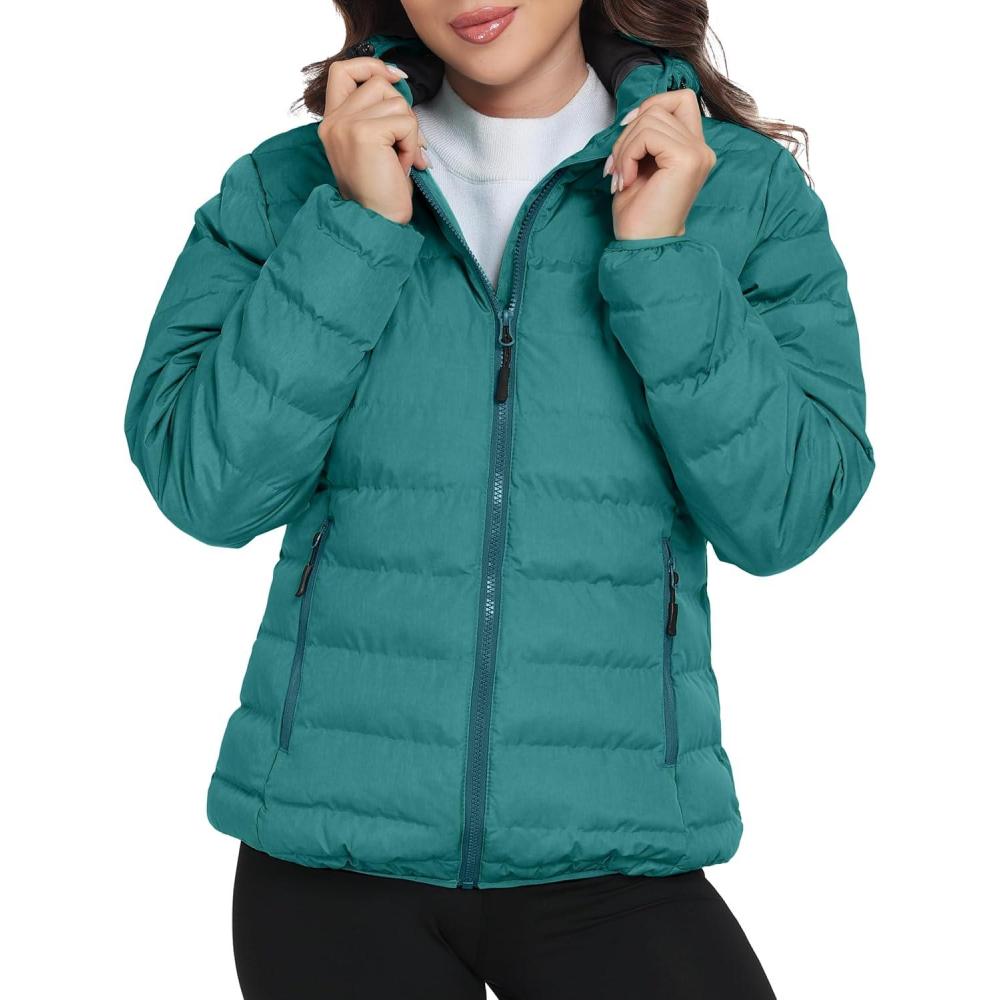 imageLittle Donkey Andy Womens Lightweight Puffer Jacket Hooded Windproof Winter CoatBaltic Heather