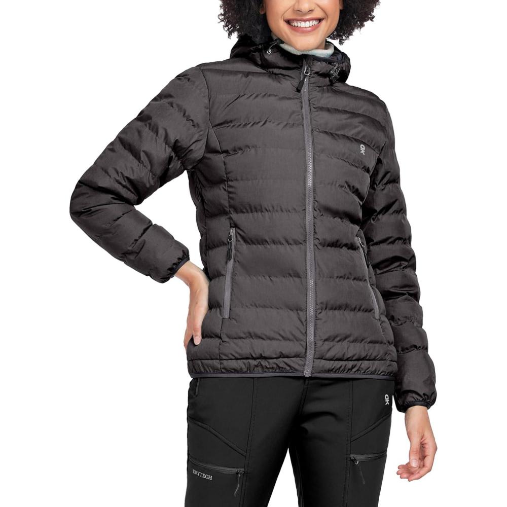 imageLittle Donkey Andy Womens Lightweight Puffer Jacket Hooded Windproof Winter CoatDeep Grey Heather