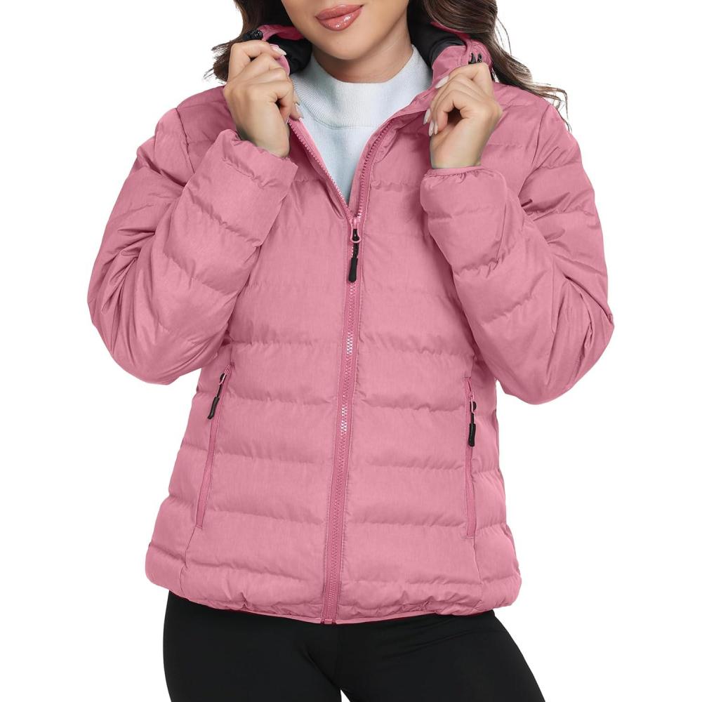 imageLittle Donkey Andy Womens Lightweight Puffer Jacket Hooded Windproof Winter CoatPink Heather