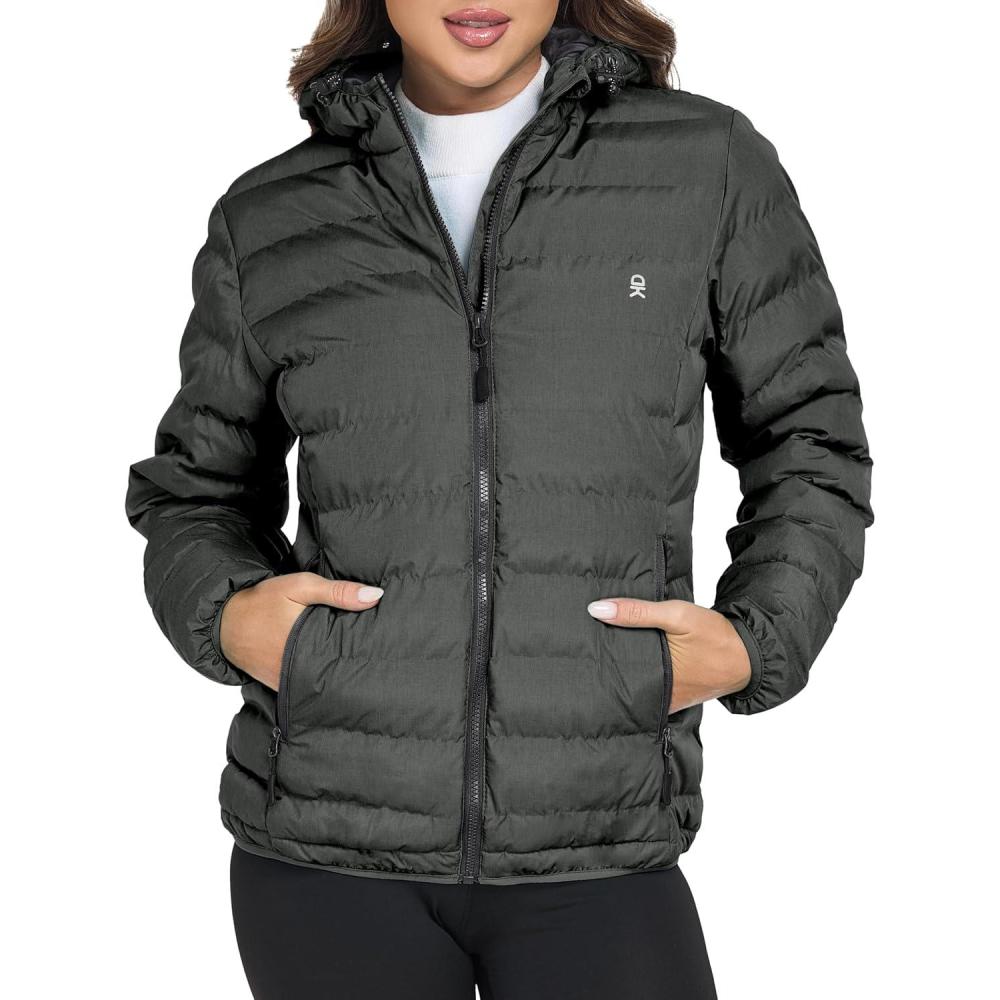 imageLittle Donkey Andy Womens Lightweight Puffer Jacket Hooded Windproof Winter CoatUpgrade Black Heather