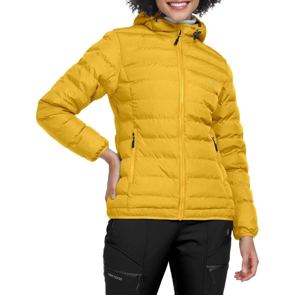 imageLittle Donkey Andy Womens Lightweight Puffer Jacket Hooded Windproof Winter CoatYellow Heather