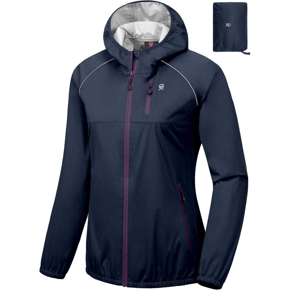 imageLittle Donkey Andy Womens Lightweight Rain Cycling Stretch Jacket with Hood Windproof and Waterproof Ultralight PackableUpgrade Hoodensign Blue