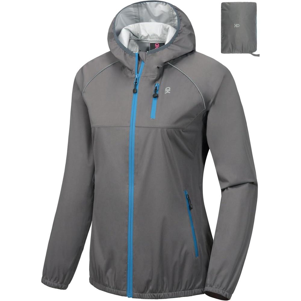 imageLittle Donkey Andy Womens Lightweight Rain Cycling Stretch Jacket with Hood Windproof and Waterproof Ultralight PackableUpgrade Hoodgray