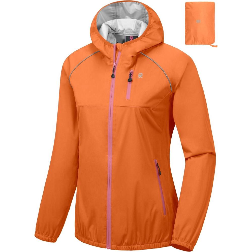 imageLittle Donkey Andy Womens Lightweight Rain Cycling Stretch Jacket with Hood Windproof and Waterproof Ultralight PackableUpgrade Hoodorange